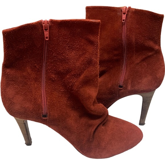 FREE PEOPLE Fairfax Suede Zip Ankle Boots Stiletto Heel Rust 39/8.5 - Picture 6 of 11